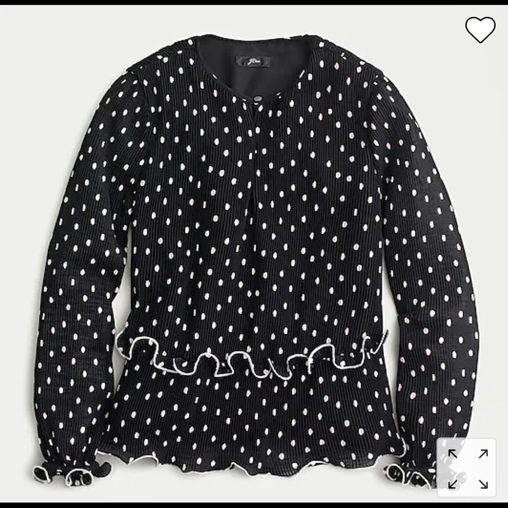New With Tags J Crew Ruffle-trim Pleated Peplum Top in Polka Dot in Medium